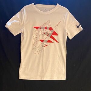 Nike White T-Shirt with Red Graphic Swoosh